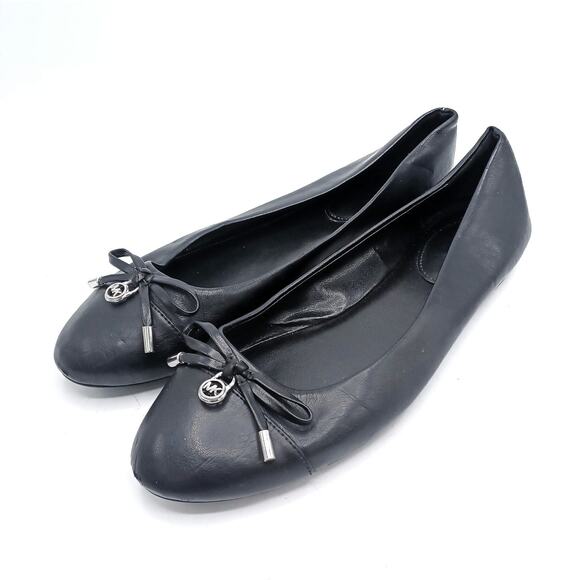 Michael Kors Black Faux Leather Ballet Flats – Classic Round Toe Comfy Slip-On - Picture 1 of 16